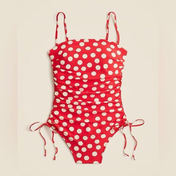 NWT J CREW Gemma ruched bandeau one-piece with side ties in Red Arroyo - Picture 3 of 8